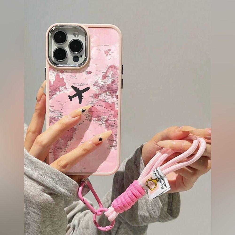 Pink Map Design I-Phone 16 pro max Case with Strap - Picture 3 of 7
